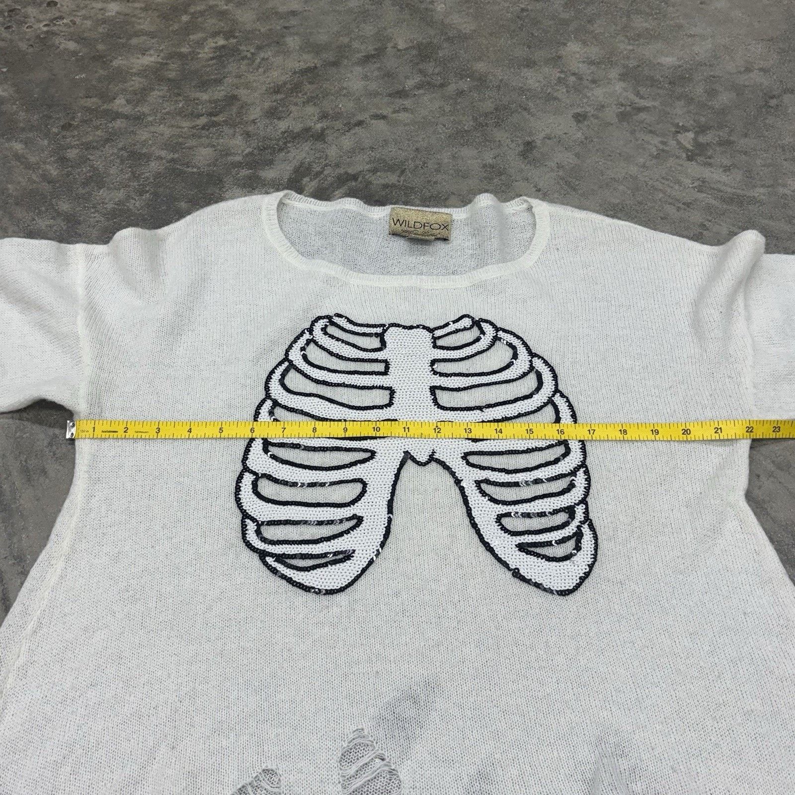 Wildfox Wildfox White Label Skeleton Sequin Distressed Knit Sweater Size S / US 4 / IT 40 - 8 Thumbnail