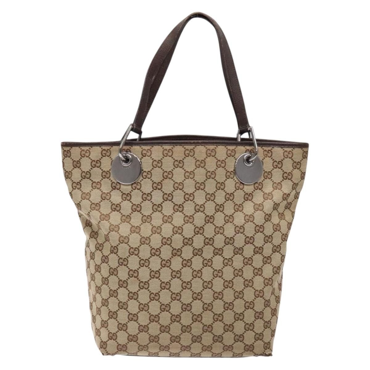 Gucci GUCCI GG Canvas Tote Bag Beige Silver Size ONE SIZE - 3 Thumbnail