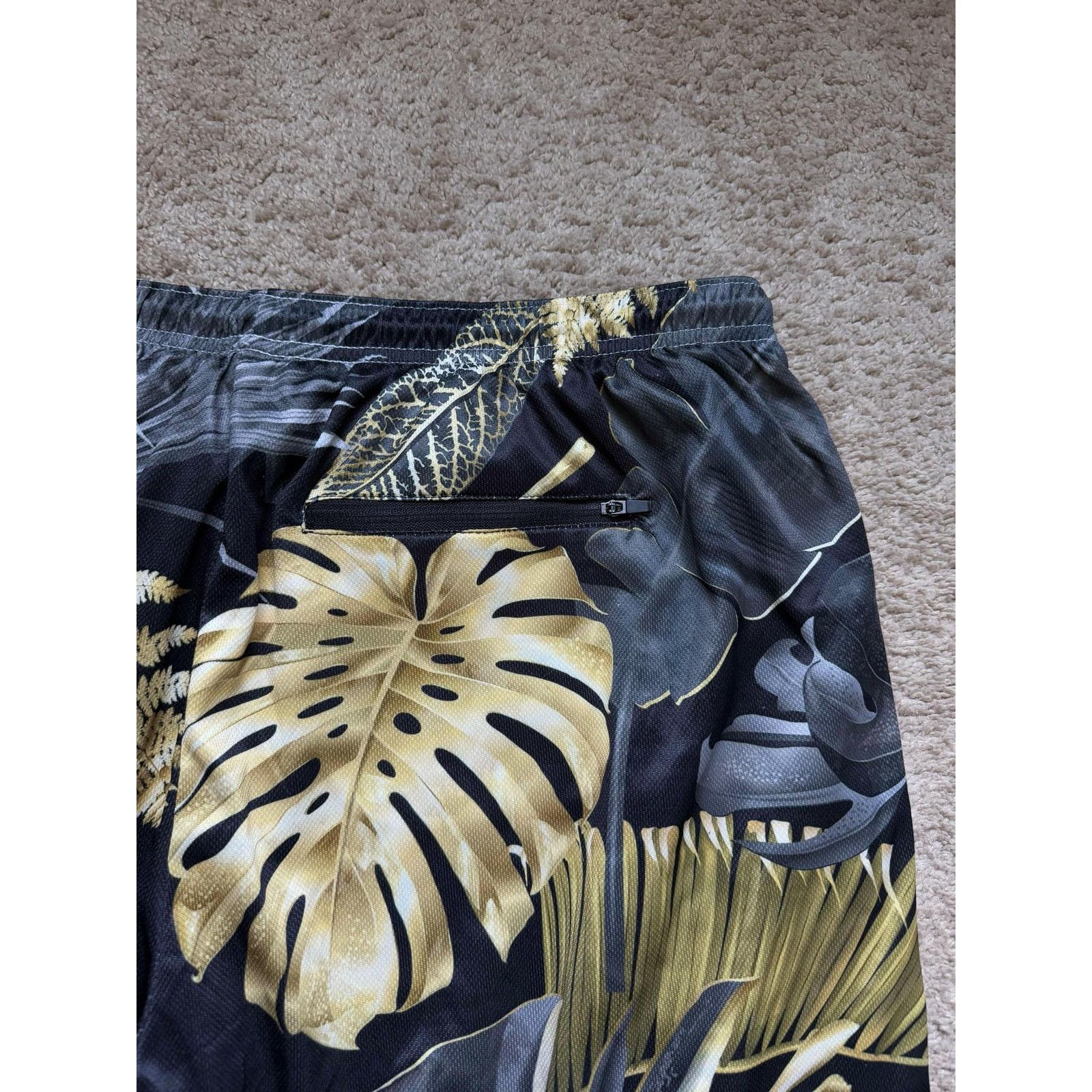 Other Tropical Palm Leaves Swim Trunks Short Black/Gold Men's 3XL Size US 42 / EU 58 - 4 Thumbnail