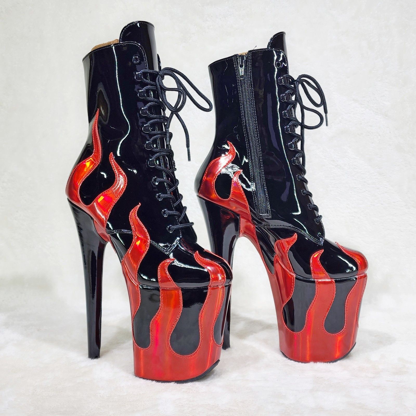 Other Flamingo 1020FLM Flame Black Patent Red Flames 8" Heel Plat Size US 10 / IT 40 - 5 Thumbnail