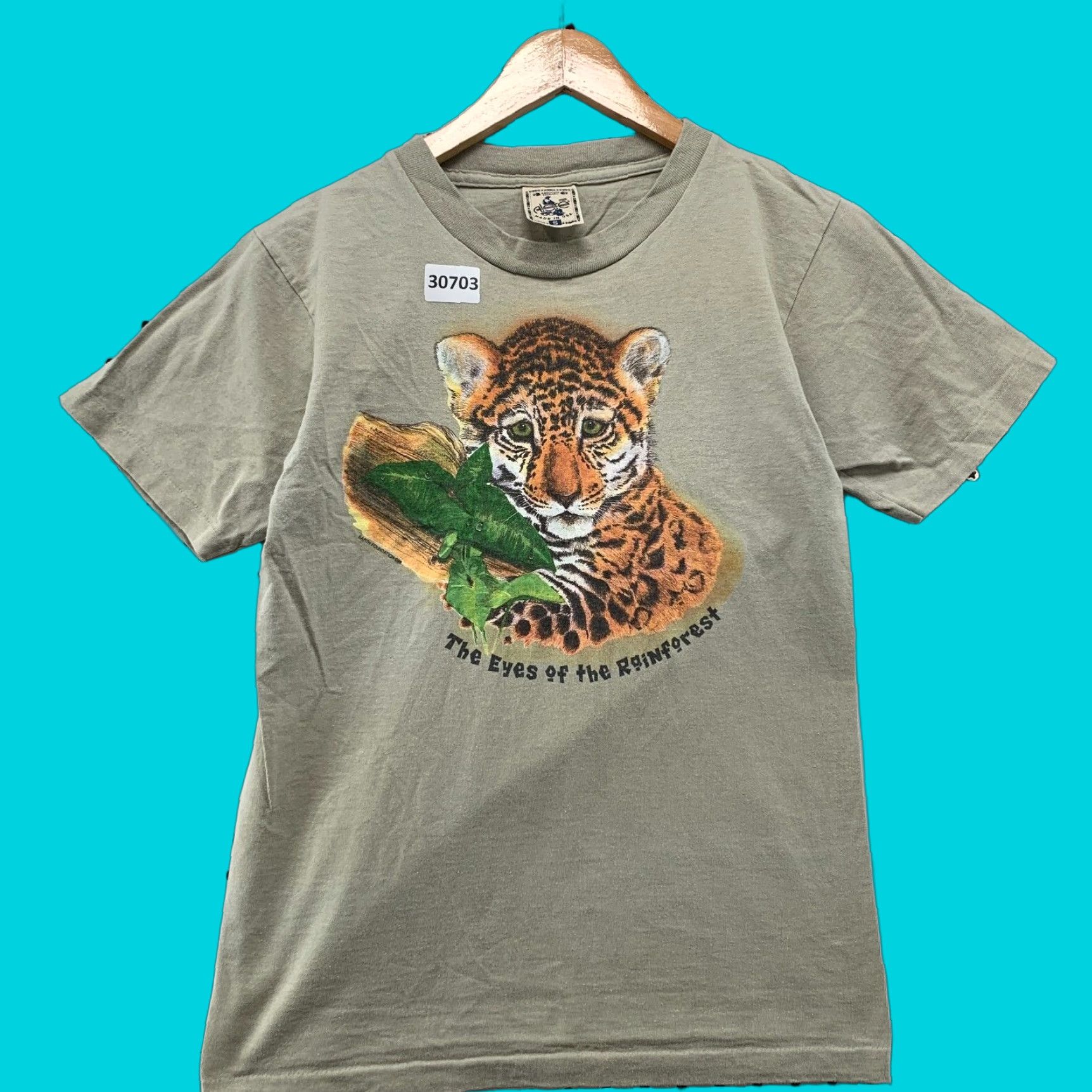 Vintage VINTAGE Alore 90s Tiger Nature Shirt Mens Small Gray Short Sleeve Crew Neck Single Stitch USA Size US S / EU 44-46 / 1 - 1 Thumbnail