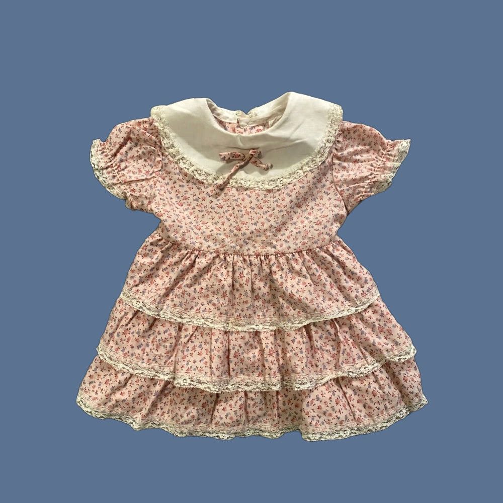 Sears VINTAGE Sears Pioneer Farm Dress Little Girls Floral & Lace Size L 24 Month Pink 1970s Size ONE SIZE - 1 Thumbnail