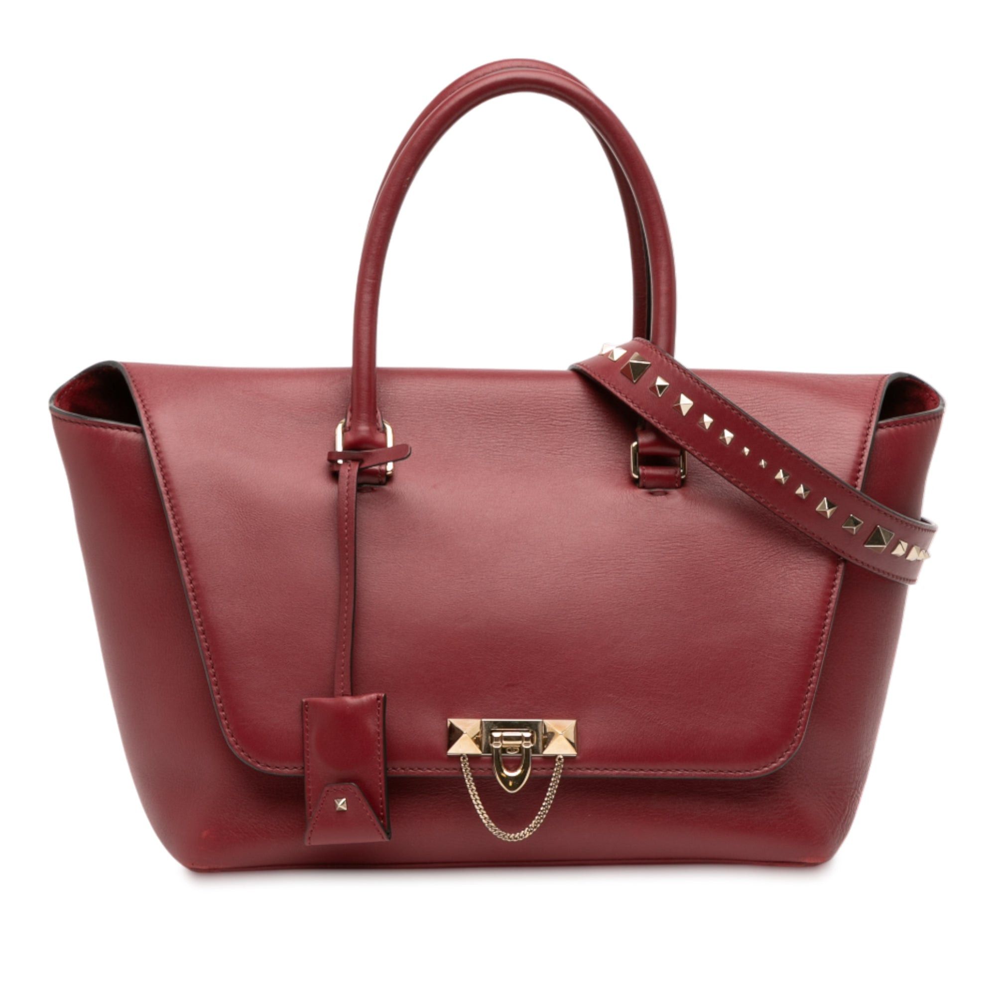 Valentino Leather Rockstud Demilune Satchel in Red, Women's