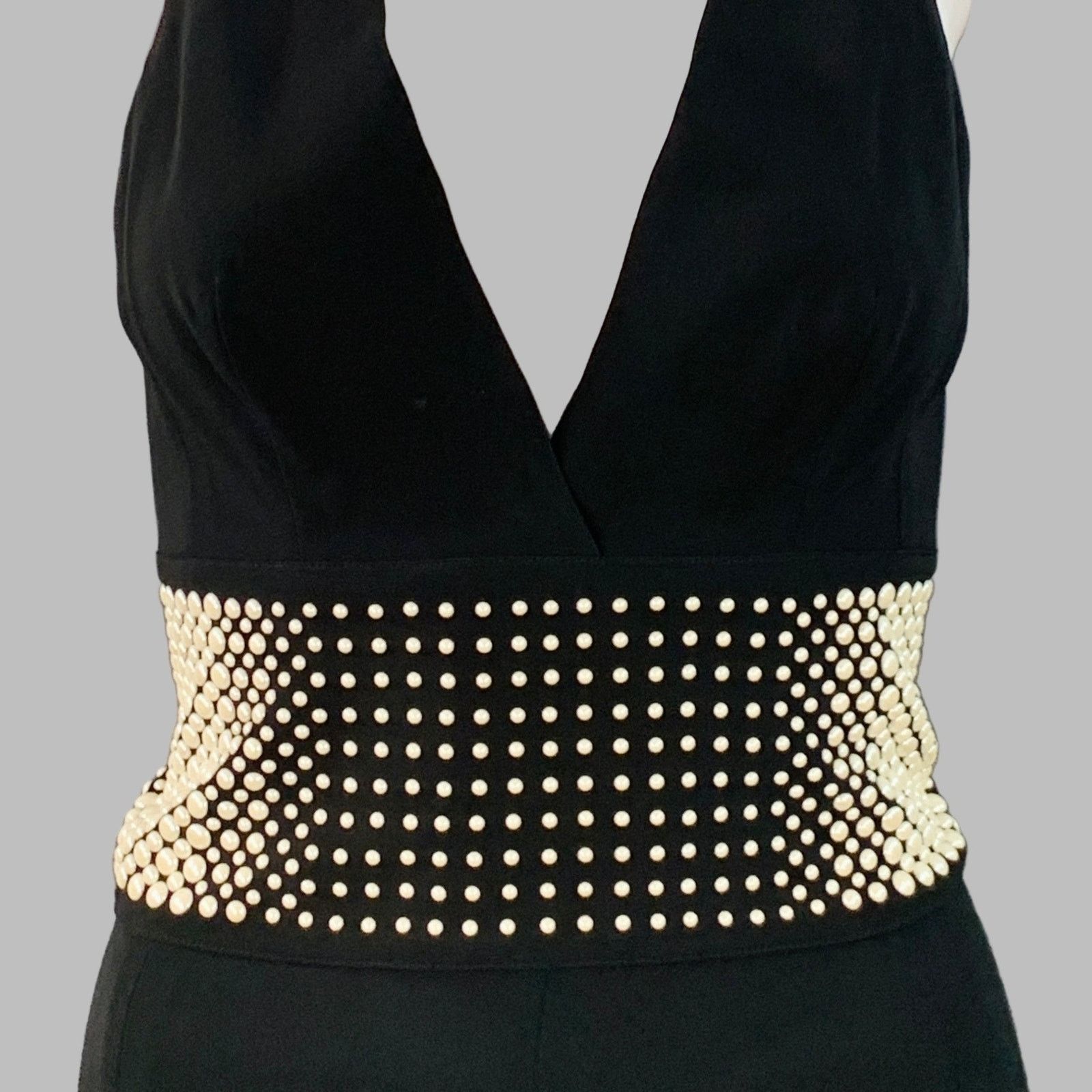 La Perla Black White Viscose Blend Faux Pearl Embellishment V-Neck Size 27" / US 4 / IT 40 - 2 Thumbnail