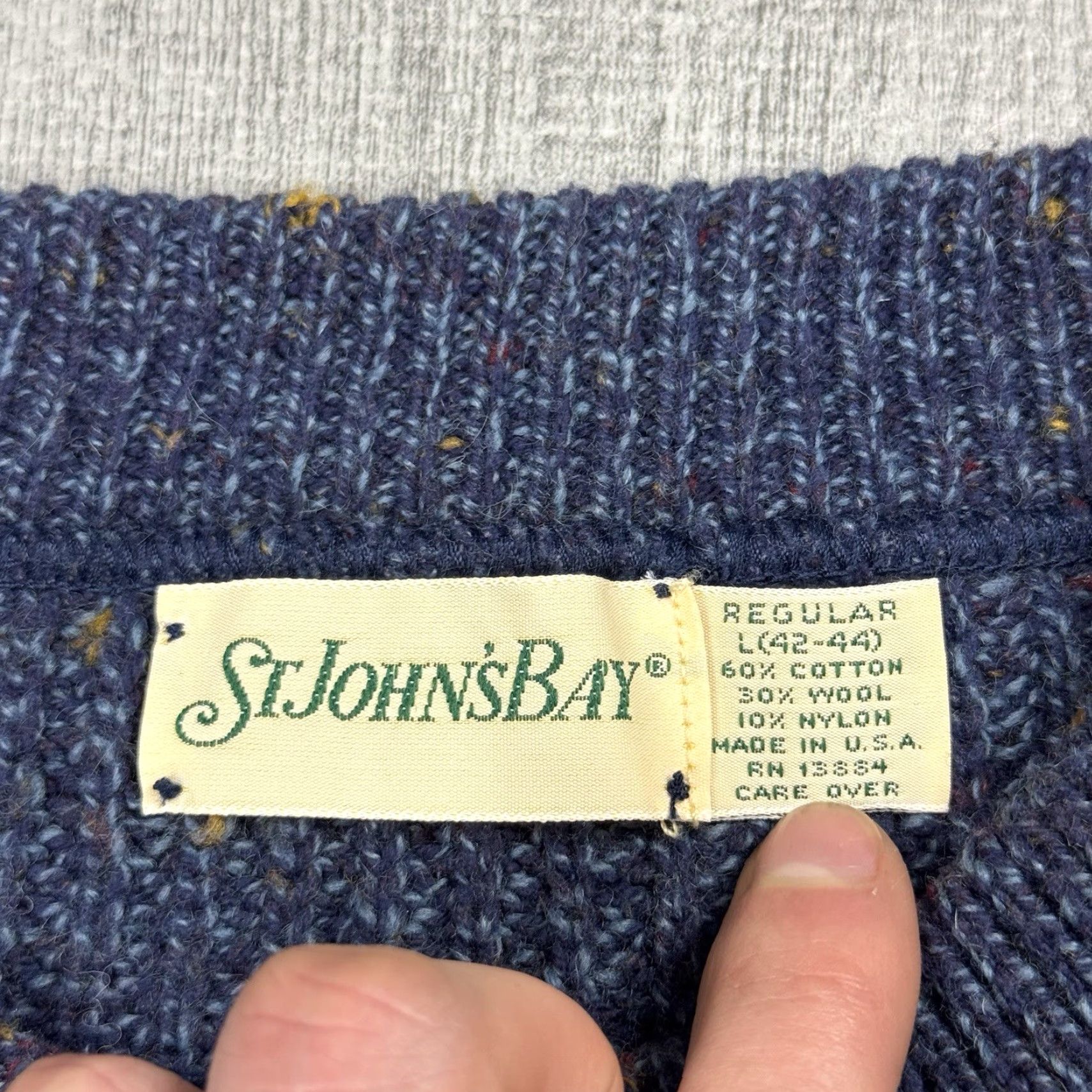 Vintage VINTAGE St. John's Bay USA Made Men's Long Sleeve Henley Sweater L Blue Wool Knit Autumn Winter Casual Size US L / EU 52-54 / 3 - 3 Thumbnail
