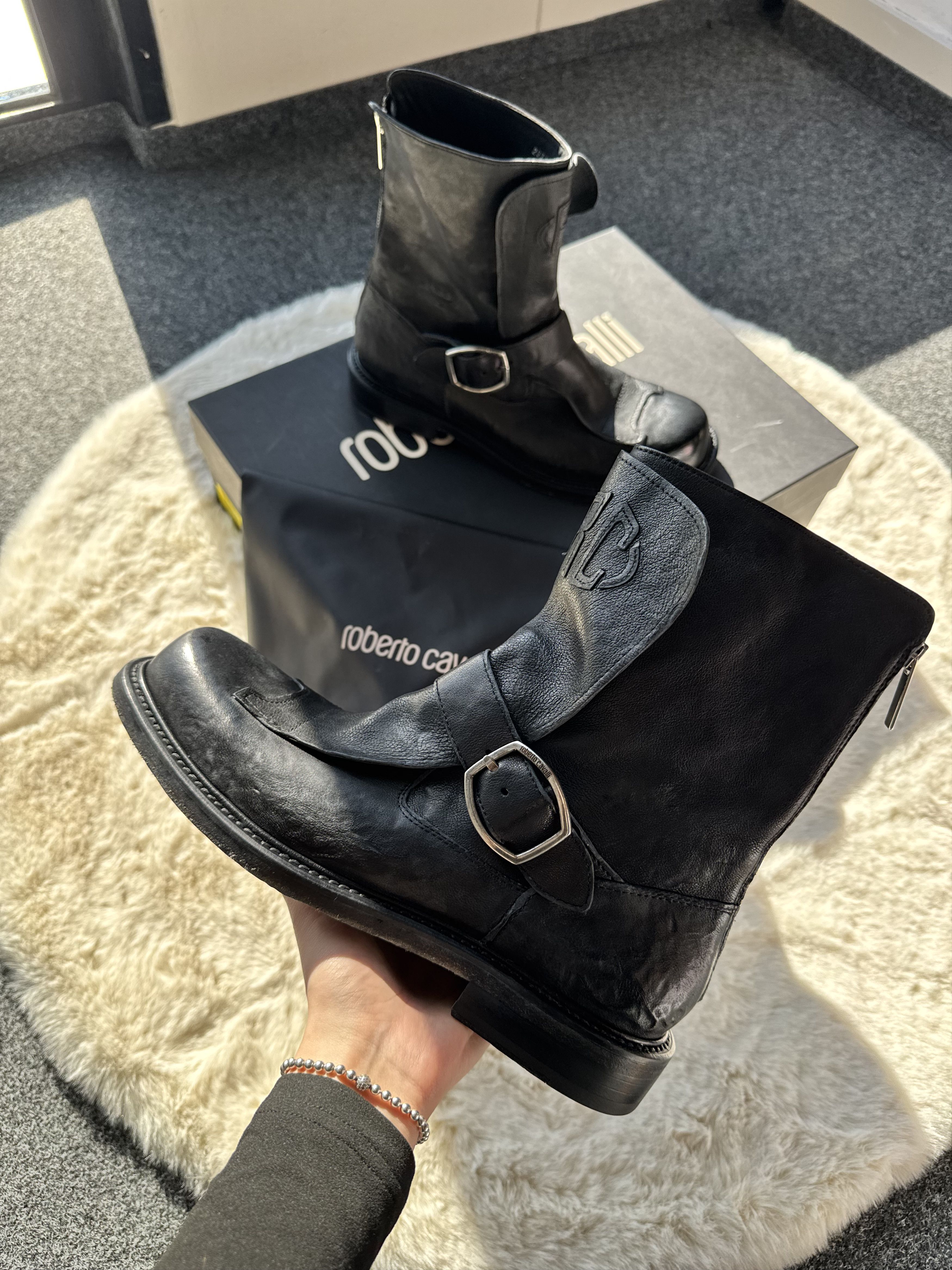 Roberto Cavalli Roberto Cavalli Combact Black Leather ankle cowboy boots 42 Size US 9 / EU 42 - 4 Thumbnail