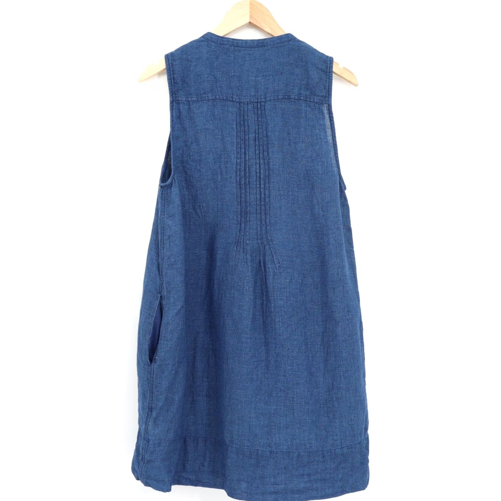 Faherty Faherty Dress Indigo Blue 100% Linen Sleeveless Mini L Bohemian Pockets Shirt Dress Womens Short Size L / US 10 / IT 46 - 2 Thumbnail