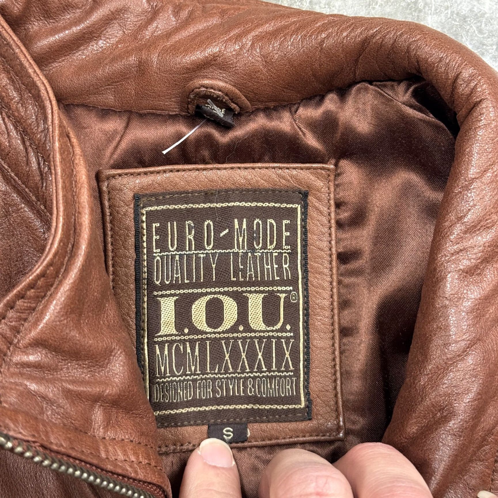 Vintage VINTAGE IOU Jacket Mens Small Brown Leather Euro Mode Field Coat Military 80s Size US S / EU 44-46 / 1 - 2 Thumbnail