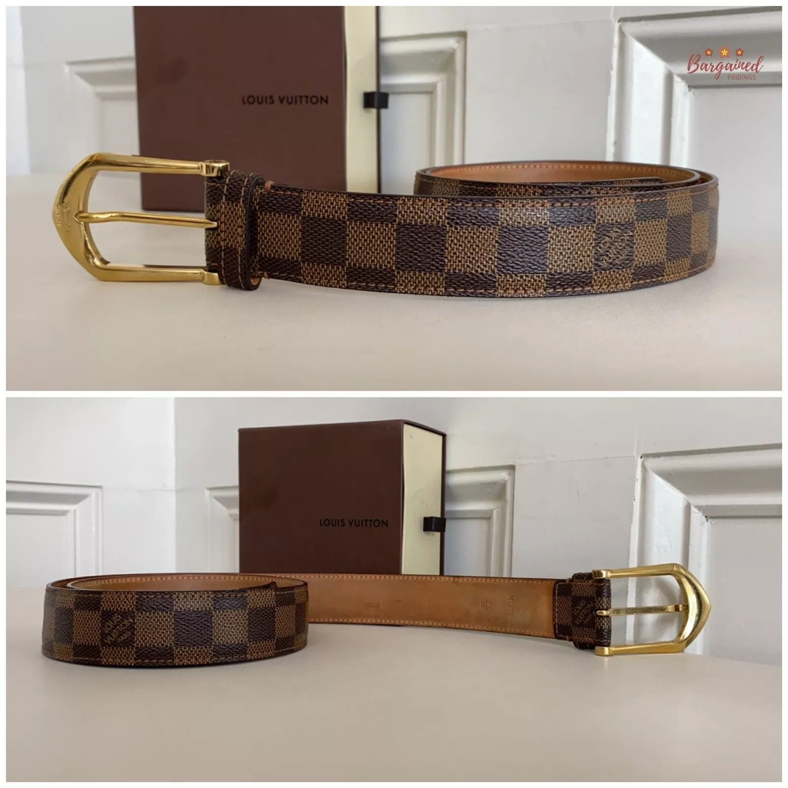 Louis Vuitton Louis Vuitton Brown Damier Ebene Riveted Gold Buckle Belt Size 32 - 7 Thumbnail