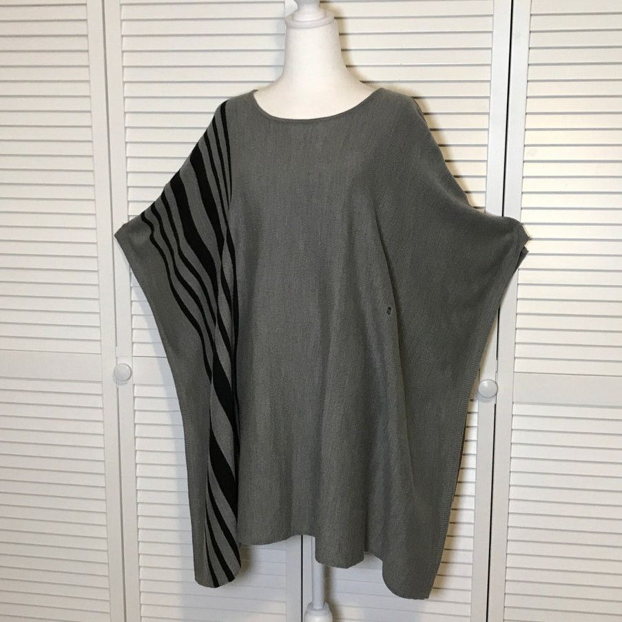 Other NWT NY&C Gray Black Striped Scoop Neck Poncho One Size Size ONE SIZE - 1 Thumbnail