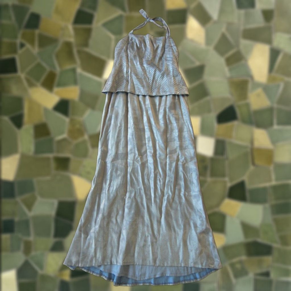 Alex Evenings VINTAGE Alex Evenings Blue Gold Satin Halter Top Long Maxi Formal Dress Women L Size L / US 10 / IT 46 - 1 Thumbnail