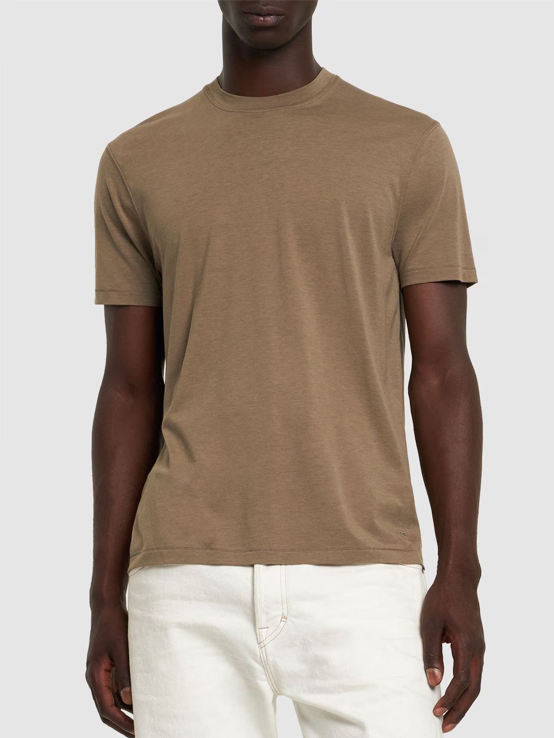 Tom Ford o1s22i1n0125 Cotton Lyocell T-Shirt in Khaki Size US M / EU 48-50 / 2 - 2 Thumbnail