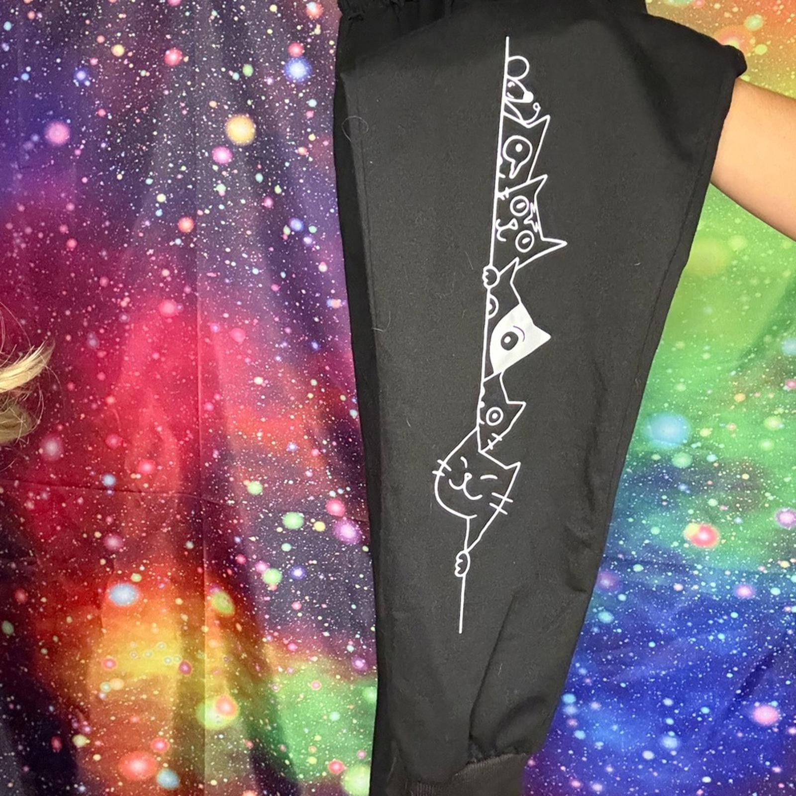 Designer Black Joggers with White Cat Pattern Size 26" / US 2 / IT 38 - 2 Thumbnail