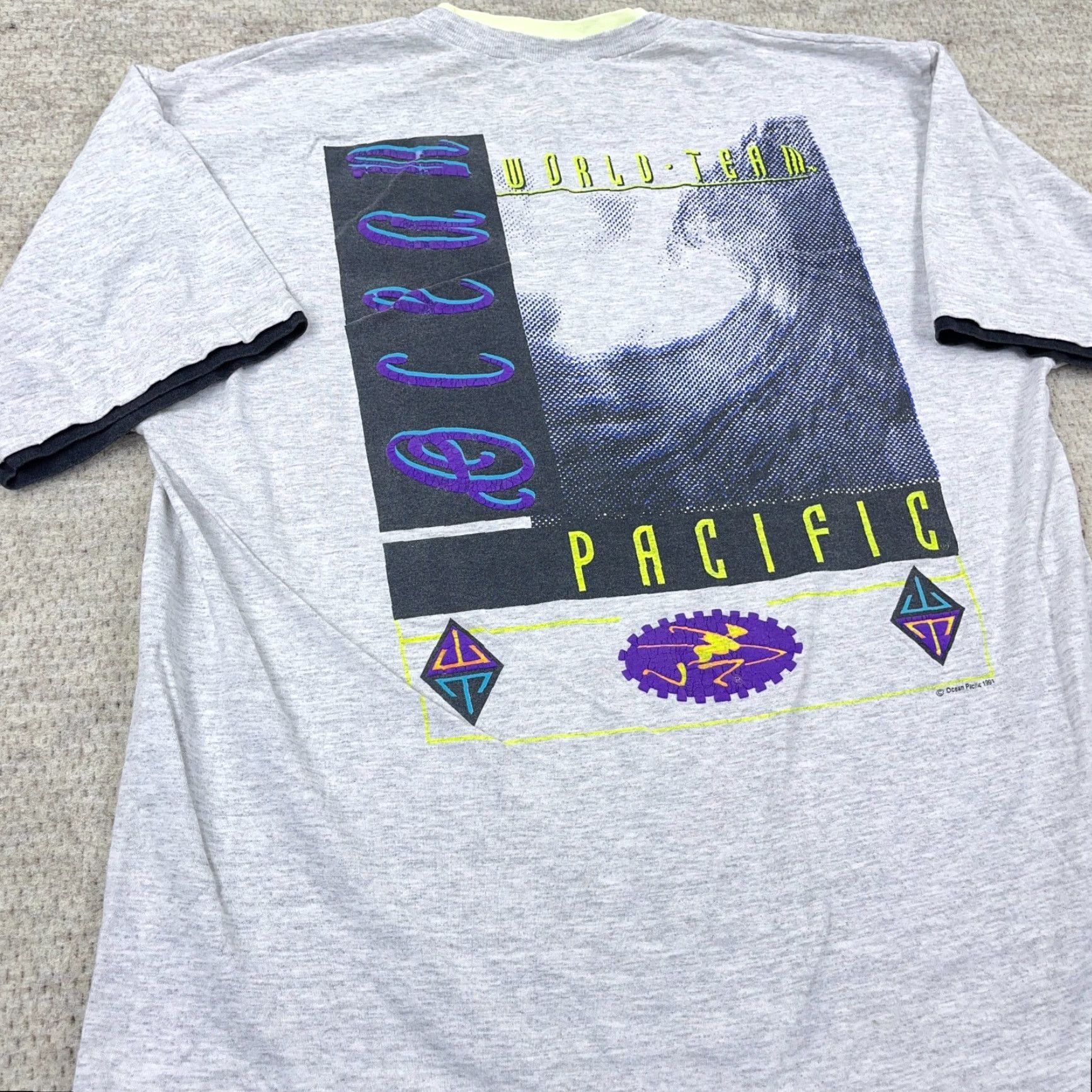 Ocean Pacific VINTAGE Ocean Pacific Shirt Men Large Gray Surf World Team 90s Gray USA Wave Size US L / EU 52-54 / 3 - 7 Thumbnail
