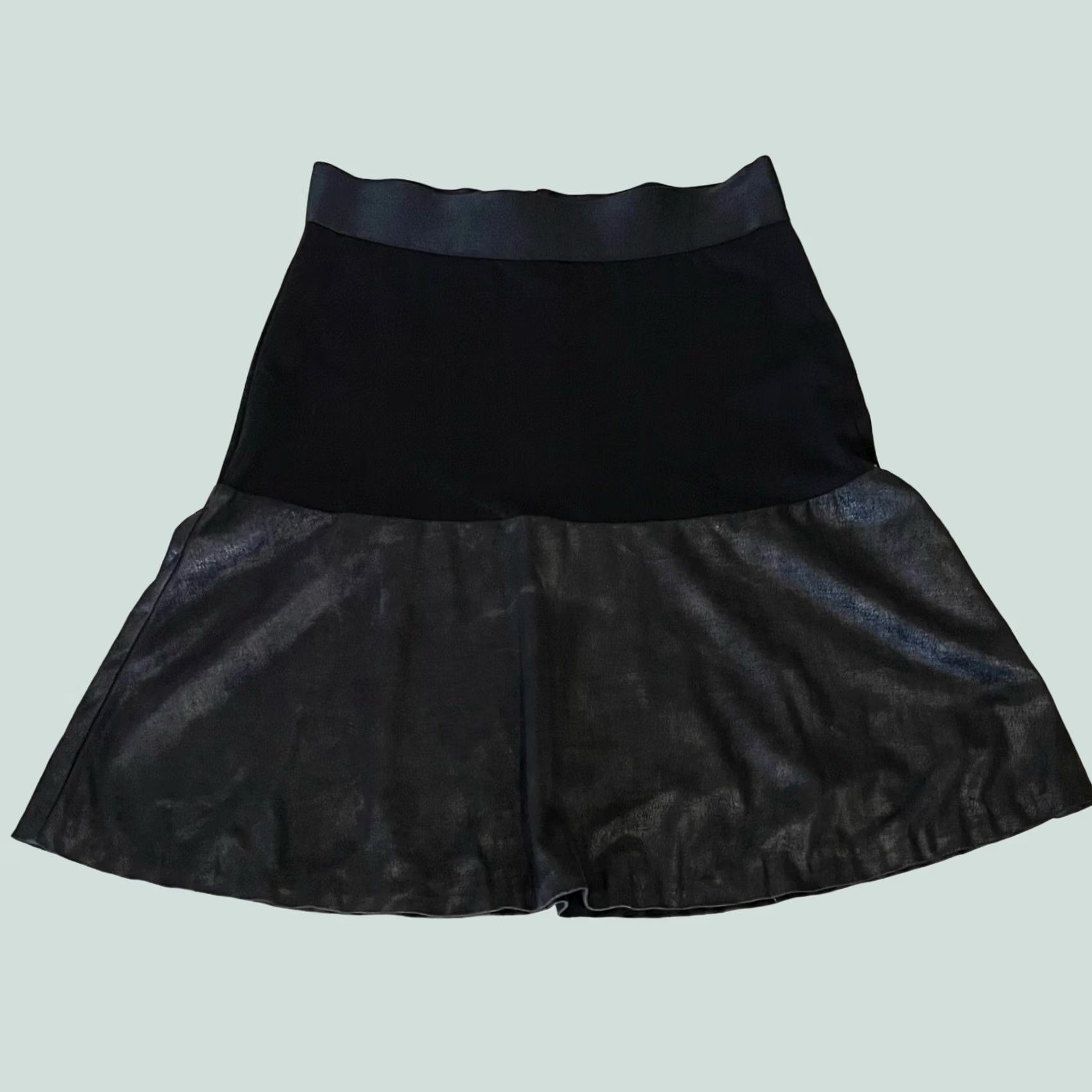 Vintage CAbi Faux Leather Skirt Black Flare Knee Length Pull On Women’s Size Small S Black Flare Elastic Waist Knee Length Womens Size 28" / US 6 / IT 42 - 1 Thumbnail