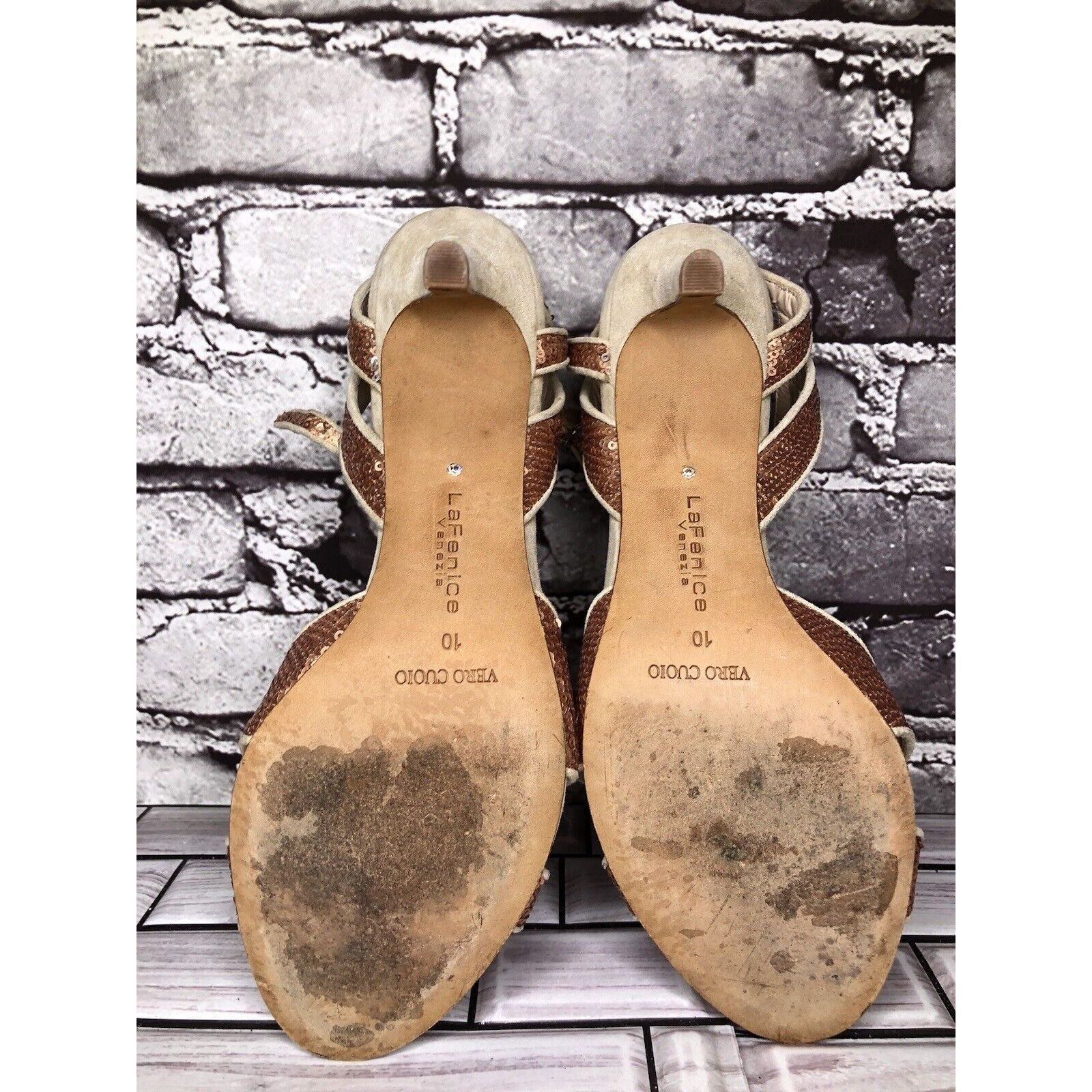 Other La Fenice Venezia Rose Pink Sequin Beige Suede Open Toe Heel Size US 10 / IT 40 - 8 Thumbnail