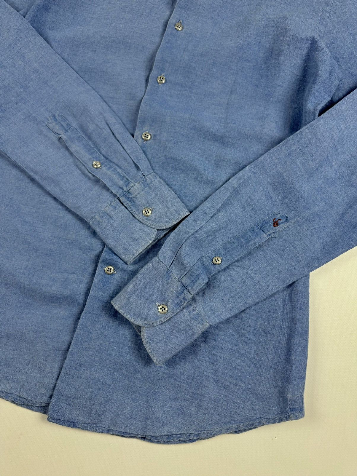Designer × Glanshirt GLANSHIRT Blue Linen Long Sleeve Shirt Size US M / EU 48-50 / 2 - 9 Thumbnail