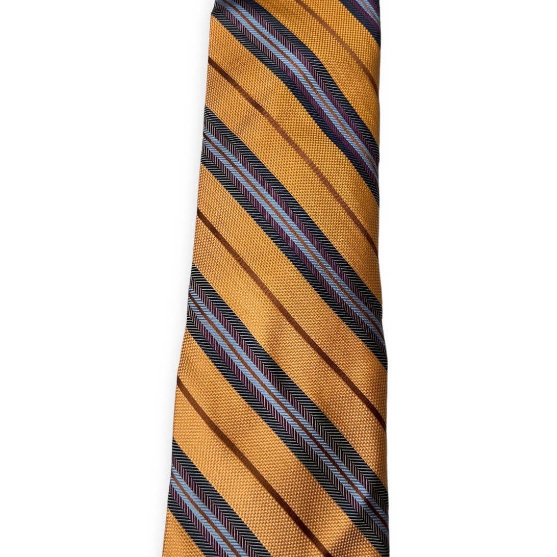 Peter Millar Peter Millar Yellow Orange Blue Striped 100% Silk Tie Size ONE SIZE - 3 Thumbnail