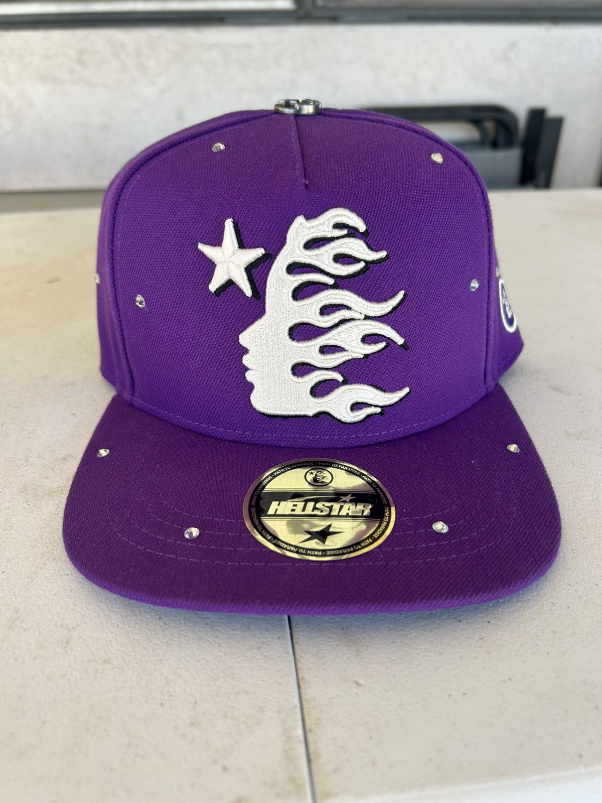 HELLSTAR Purple hellstar rhinestone fitted hat | Grailed