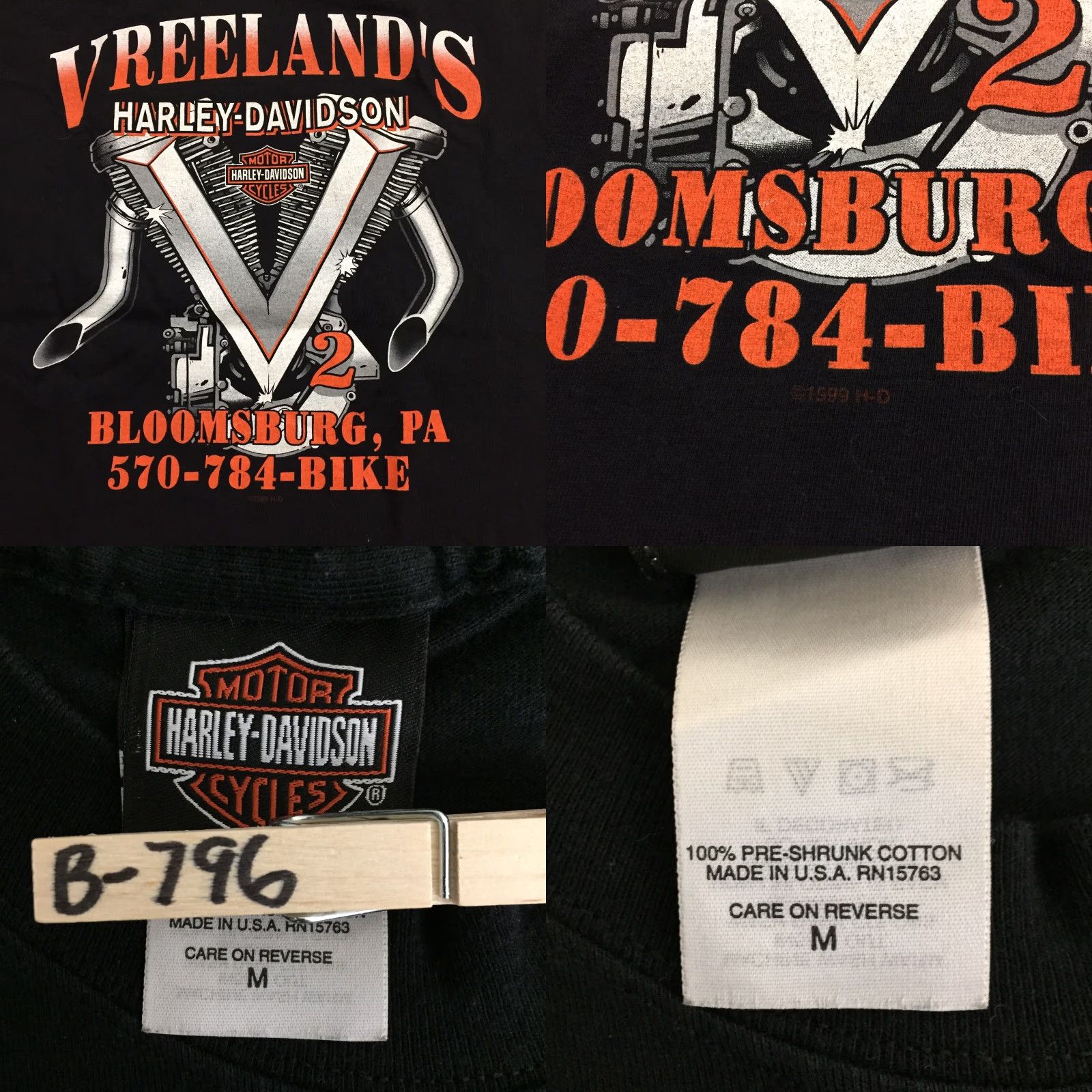 Harley Davidson Harley-Davidson Shirt Mens M Double-Sided Crew Neck USA Made In USA Black Cotton T-Shirt Size US M / EU 48-50 / 2 - 8 Thumbnail