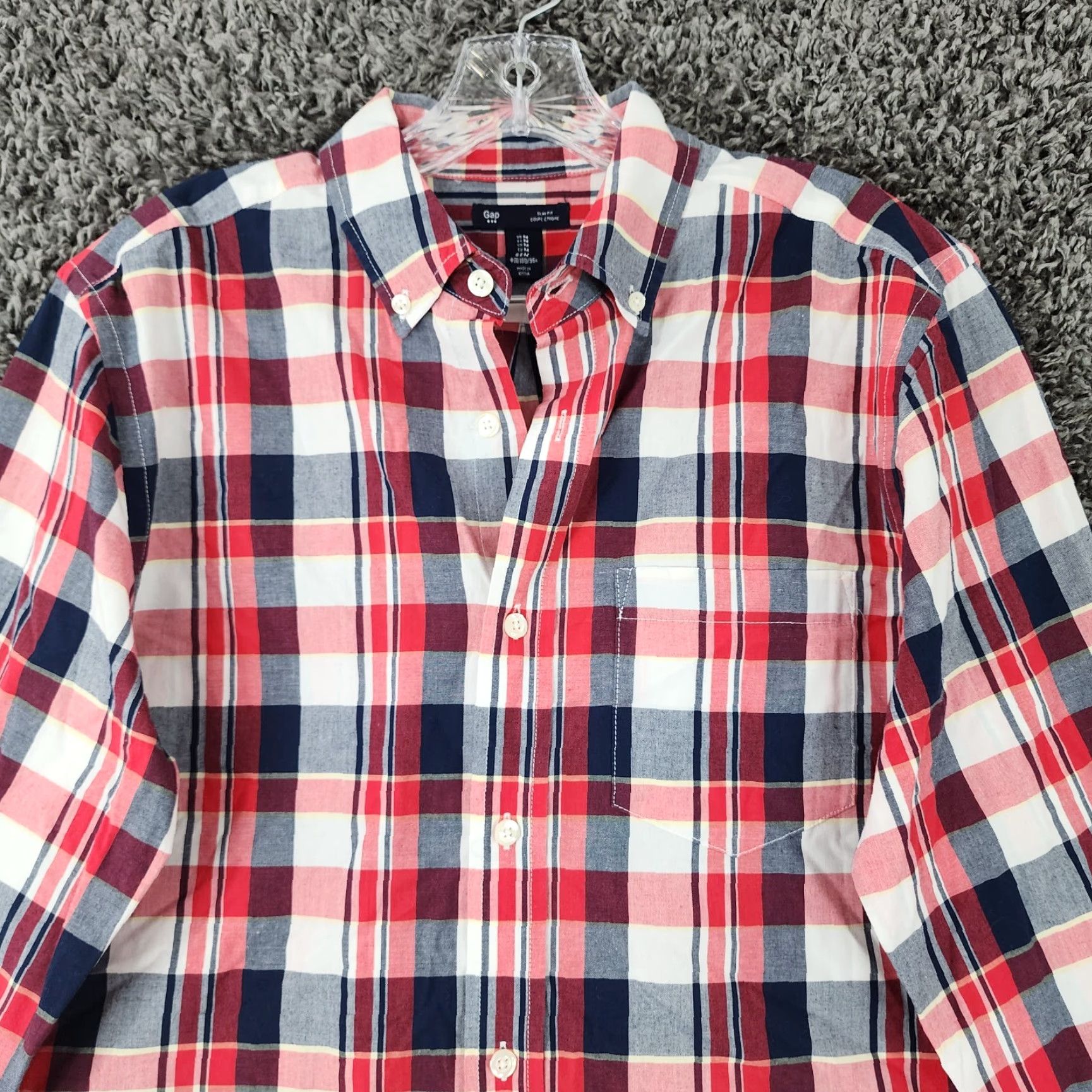 Gap Gap Shirt Men Size M Slim Button-Up Plaid Red Blue Multicolor Long Sleeve Size US M / EU 48-50 / 2 - 3 Thumbnail
