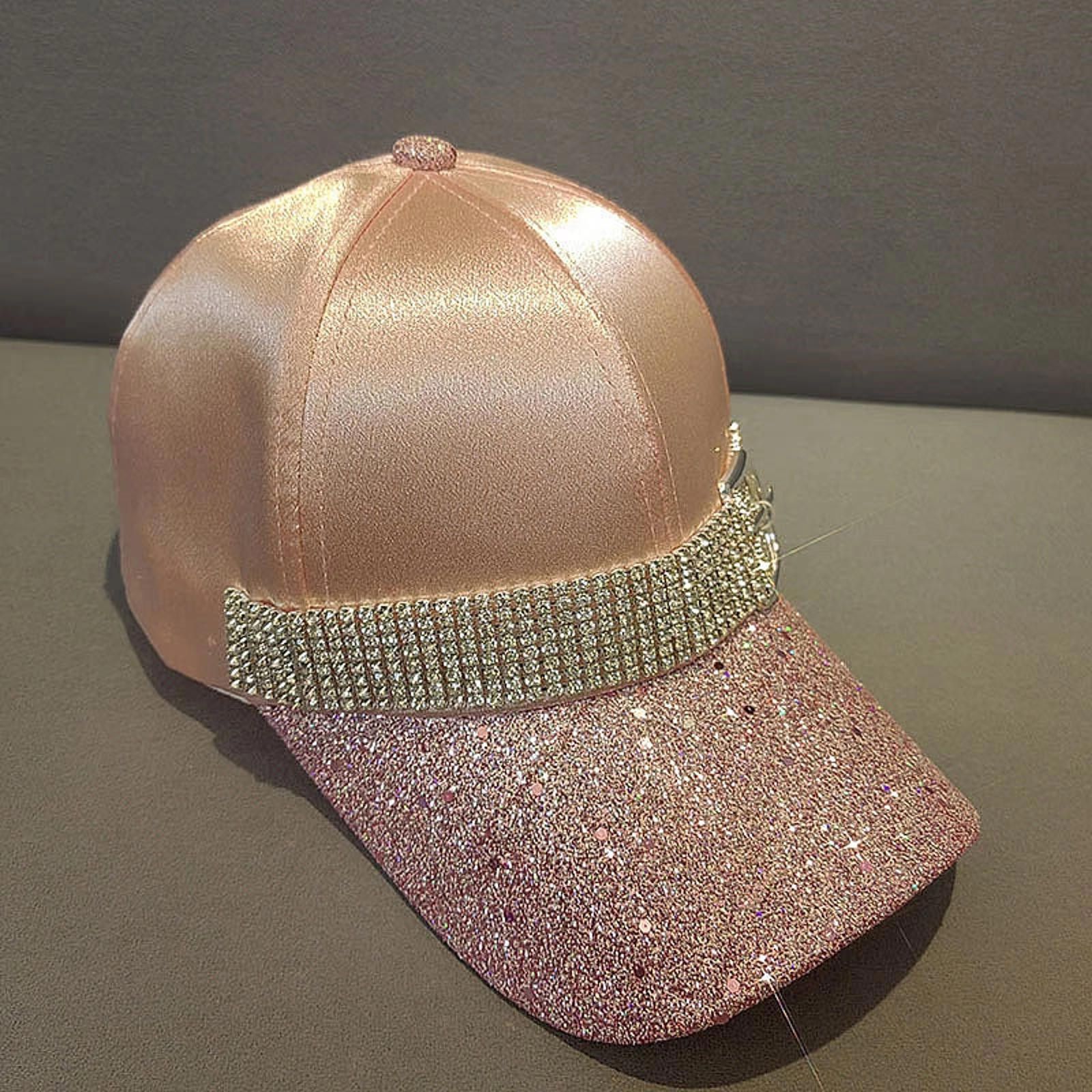 Jewelry Pink Satin Glitter Baseball Cap with Rhinestone Belt Size ONE SIZE - 9 Thumbnail