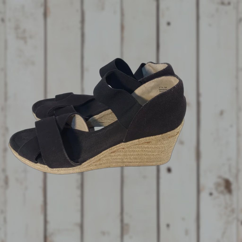 Nine West Nine West Black Fabric Wedge Slides with Ankle Strap Women’s Size 7.5 - High Heel 3in Size US 7.5 / IT 37.5 - 1 Thumbnail