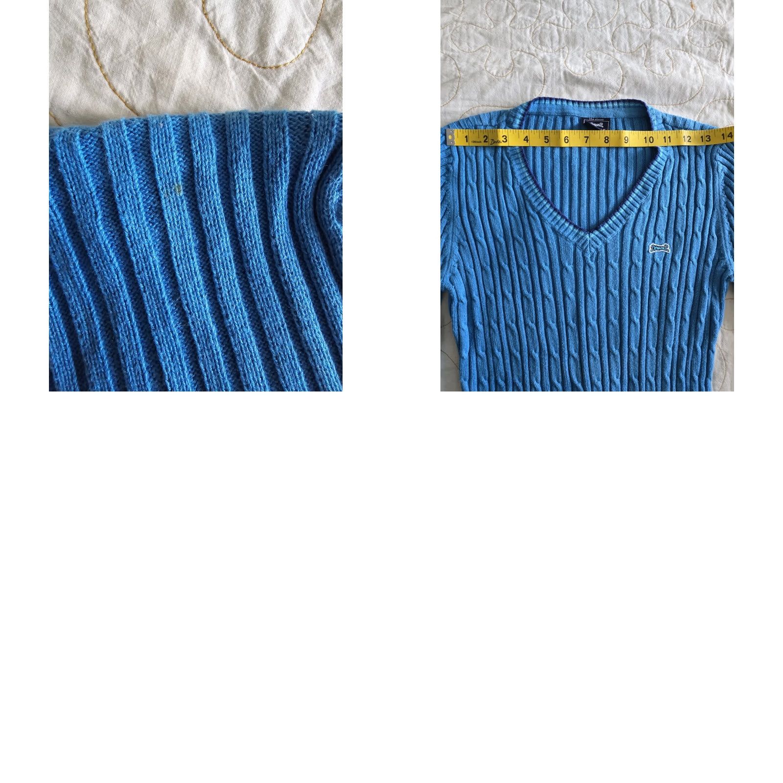 Vintage VINTAGE Le Tigre Blue Cable Knit V-neck Sweater Women's Large Tiger Patch Slim Stretch Size L / US 10 / IT 46 - 9 Thumbnail