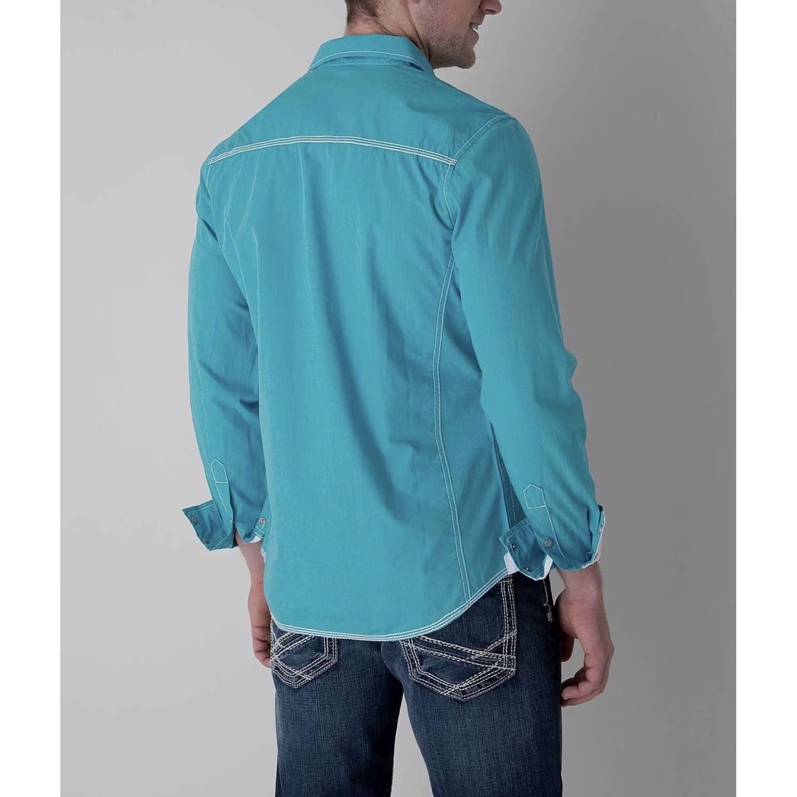 Vintage Buckle BKE Shirt Men Turquoise White Houston Striped Athletic Fit Pearl Snap 2XL Long Sleeve Jeans Cowboy Ranch Western Shirt Size US XXL / EU 58 / 5 - 5 Thumbnail