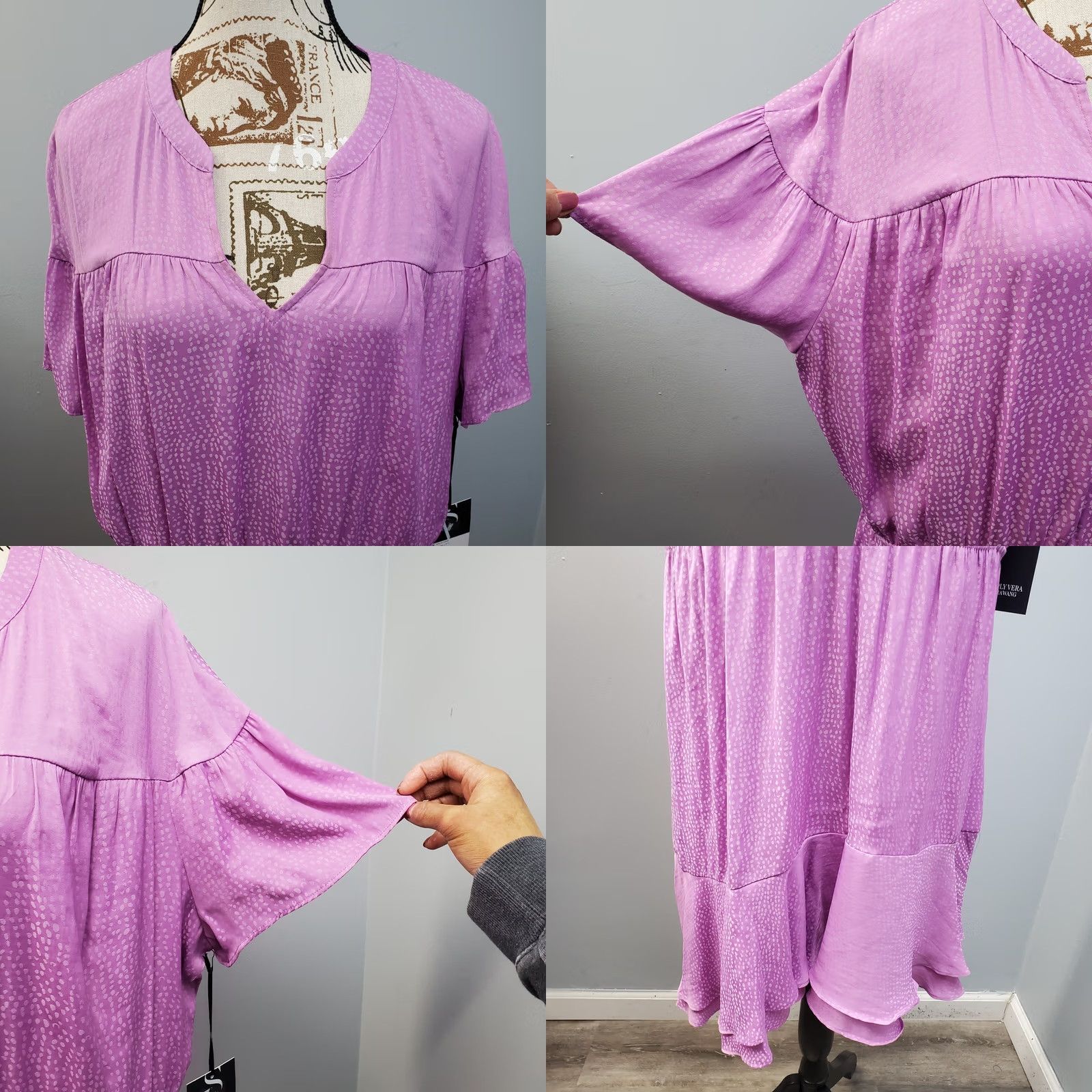 Vintage Simply Vera Vera Wang Tiered Dress Womens XXL Purple Flutter Sleeve Split Neck Size XXL / US 16-18 / IT 52-54 - 8 Thumbnail