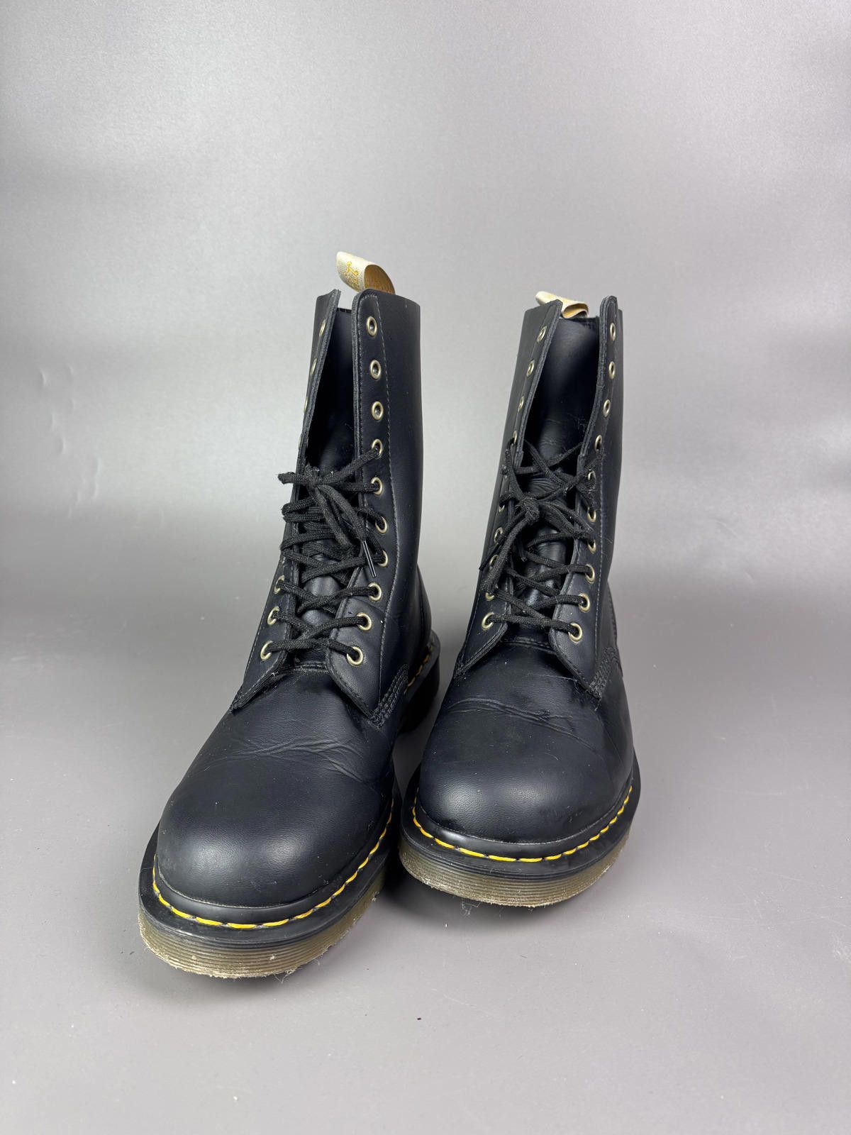Dr. Martens Black Leather Lace-Up Combat Boots with Yellow Stitching Size US 14 / EU 47 - 4 Thumbnail