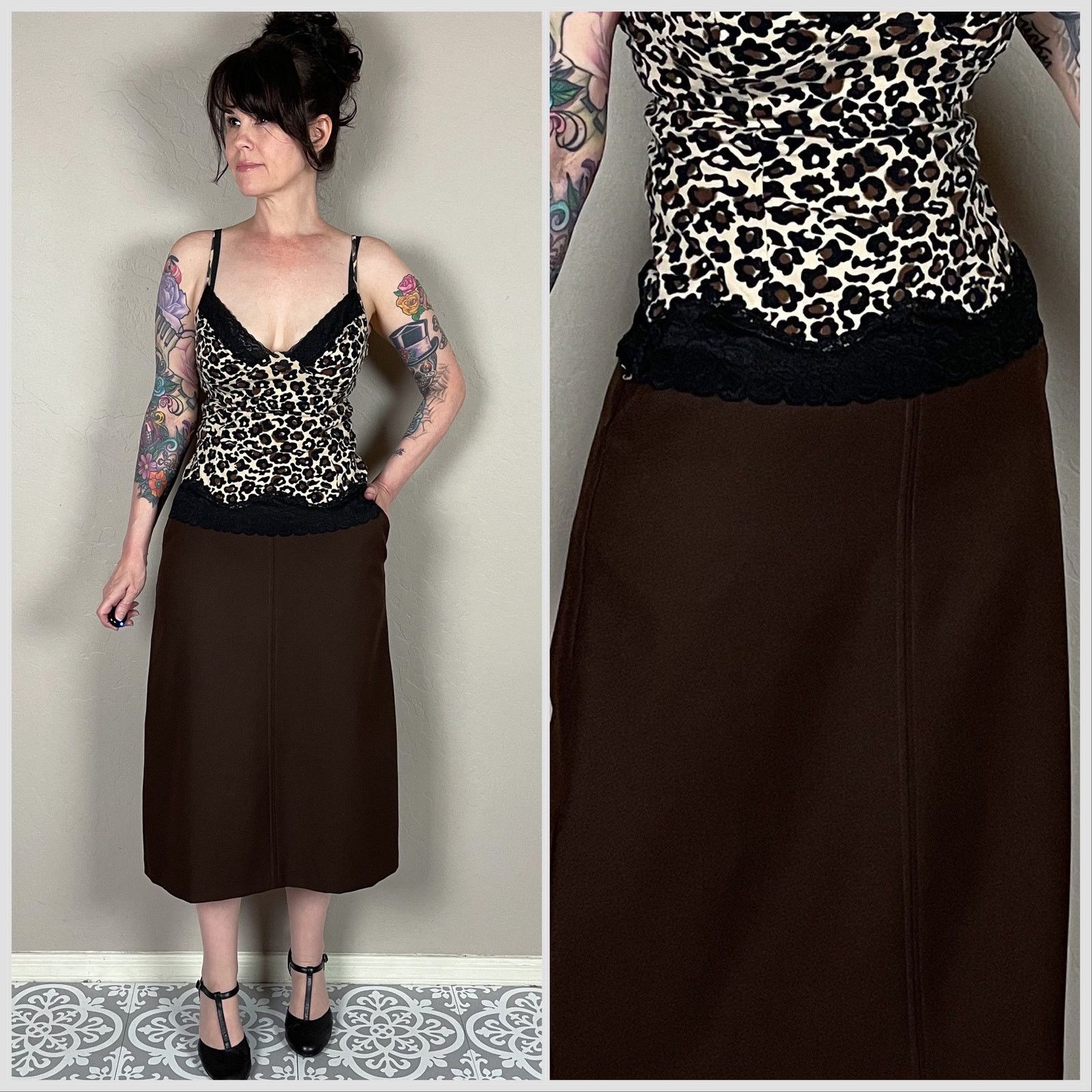 Vintage Vintage 1970s Brown High Waist A-Line Skirt Size 28" / US 6 / IT 42 - 1 Thumbnail