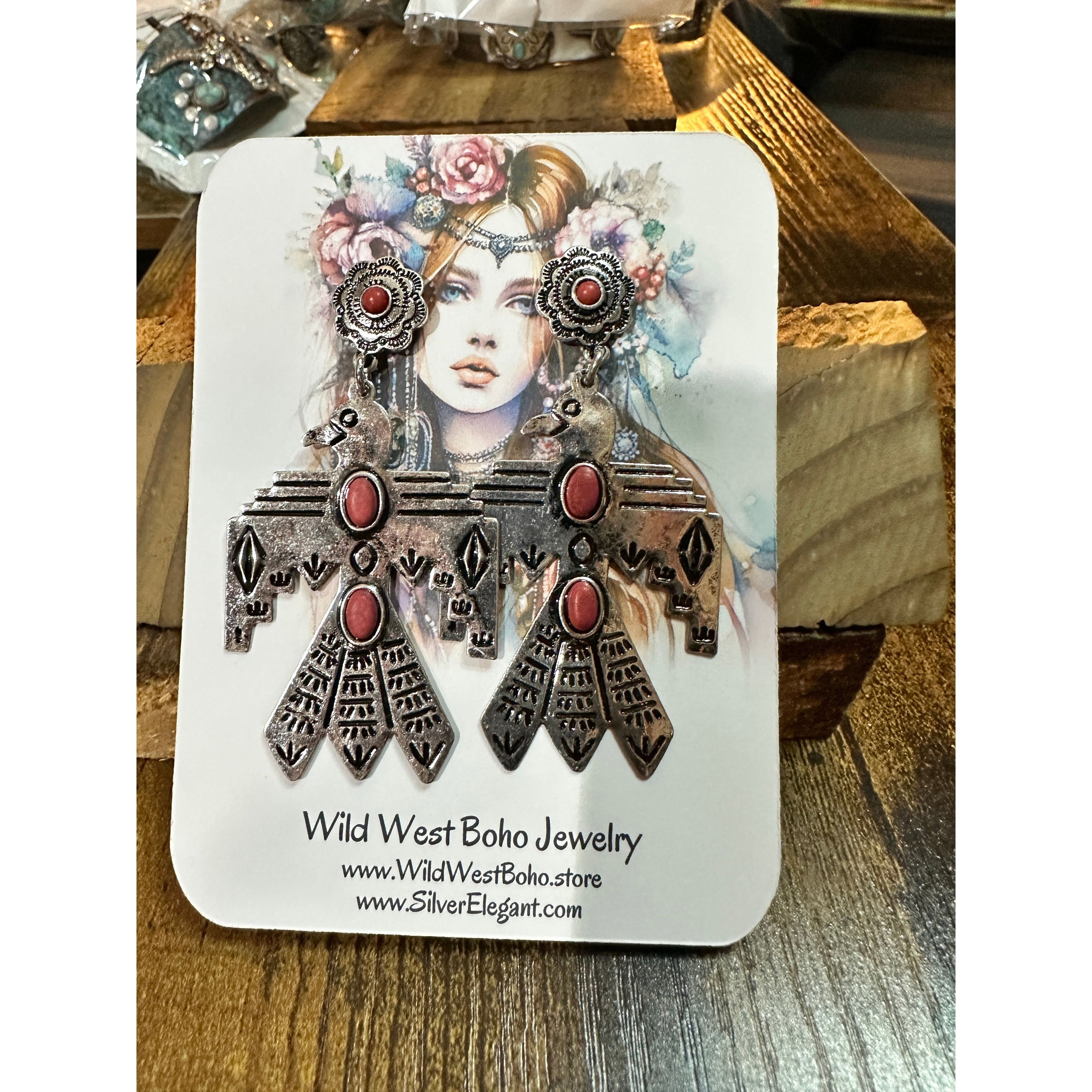 Other Metal Native Thunderbird Post Dangle Earrings in Red Size ONE SIZE - 6 Thumbnail
