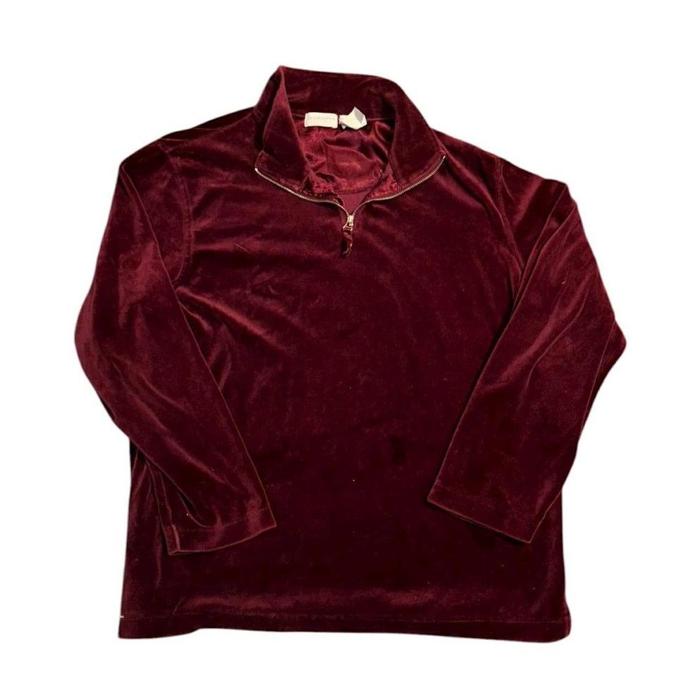 Liz Claiborne Y2K Liz Claiborne Velvet Velour 1/4Zip Sweatshirt Burgundy L Size L / US 10 / IT 46 - 1 Thumbnail