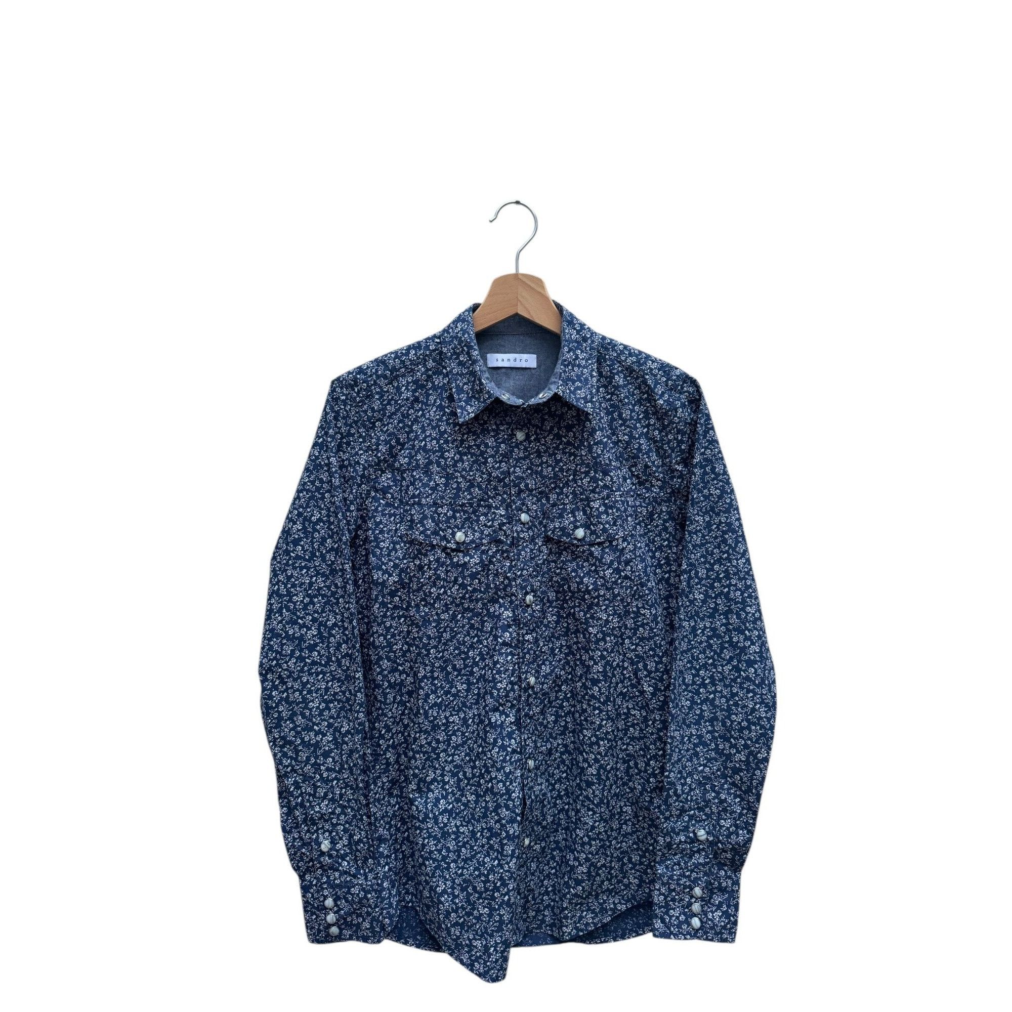 Sandro Blue Micro-Paisley Button-Up Shirt Size US XS / EU 42 / 0 - 1 Thumbnail