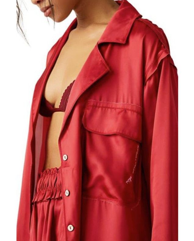 Free People Free People Like Honey Pajama PJ Shirt Garnet Ruby Red Size XS / US 0-2 / IT 36-38 - 3 Thumbnail