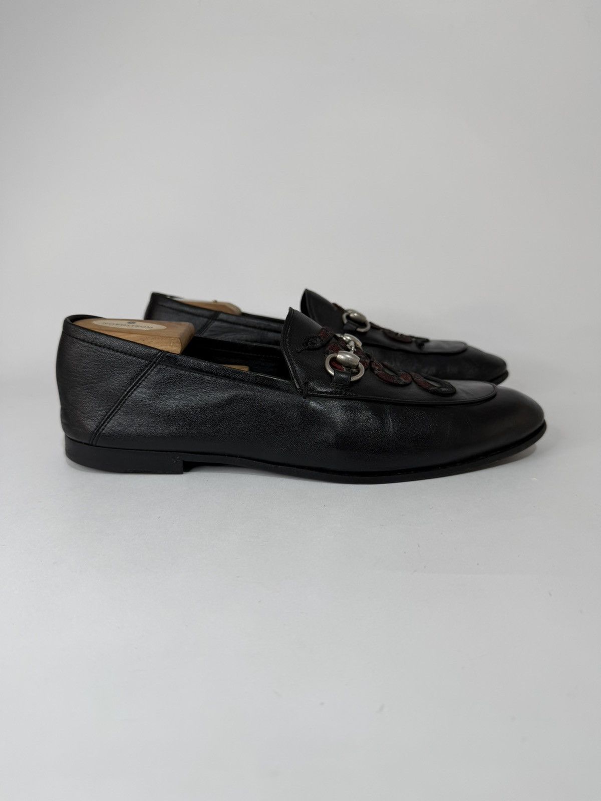 Gucci Gucci Black Leather Embroidered Brixton Horsebit Loafers Size US 9 / EU 42 - 2 Thumbnail