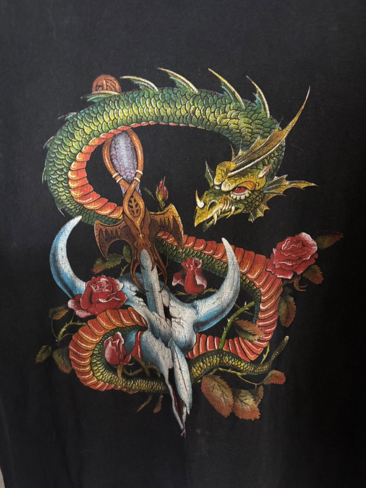 Vintage Vintage 90's Dragon with Sword & Skull T-shirt Size US XL / EU 56 / 4 - 2 Thumbnail