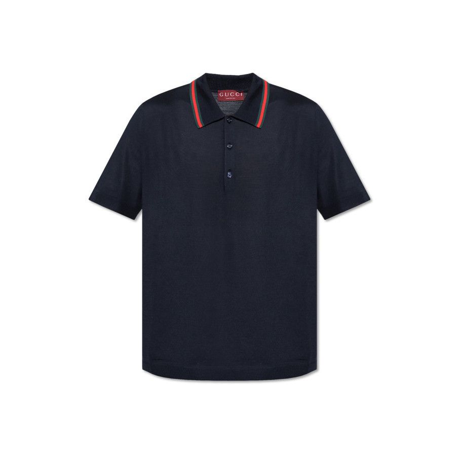 Gucci GUCCI Navy Blue Wool Web Striped Polo New & Authentic (Men's Size US L / EU 52-54 / 3 - 1 Preview