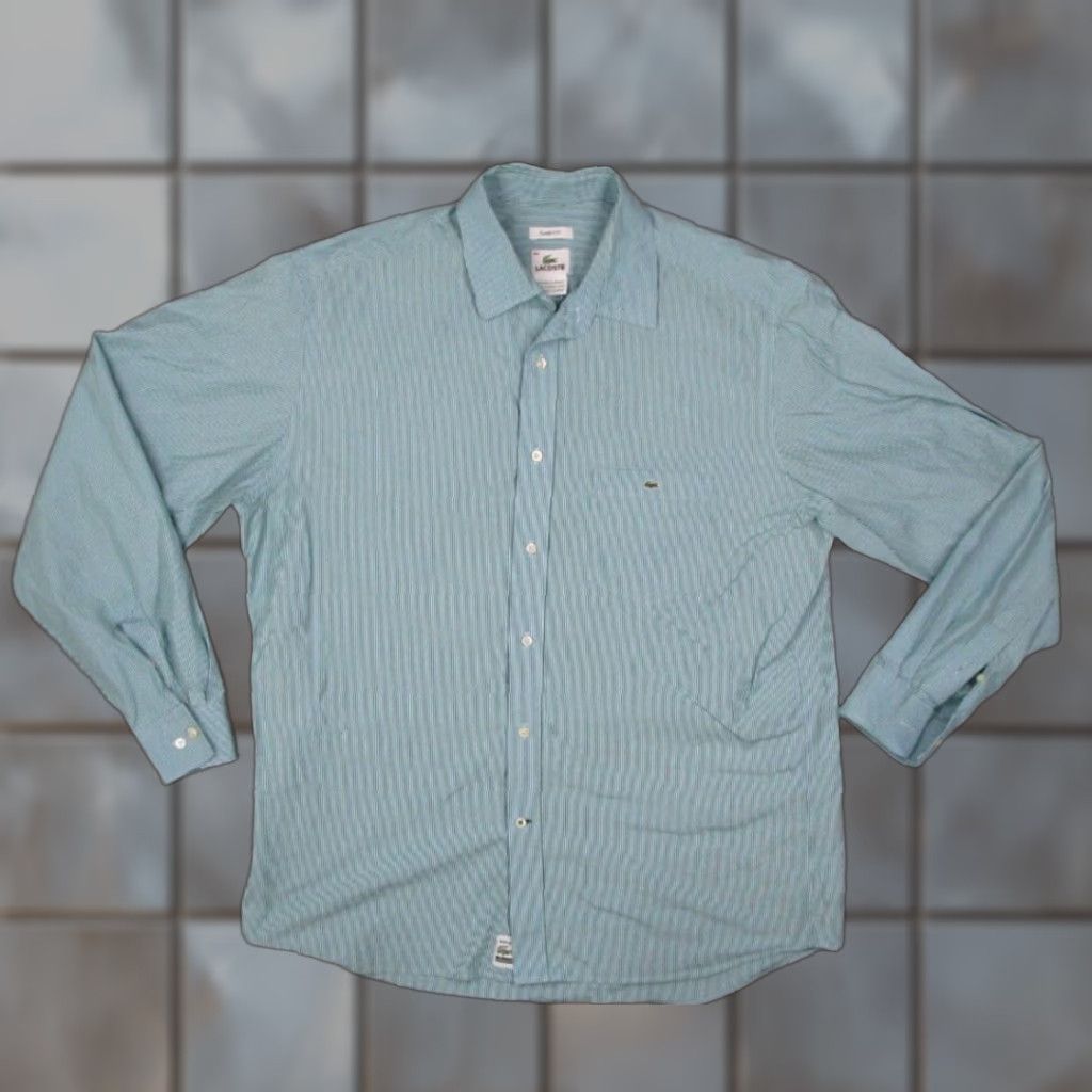 Lacoste VINTAGE Lacoste Shirt Men XL Green Striped Button Up Classic Fit Crocodile Size US XL / EU 56 / 4 - 1 Thumbnail