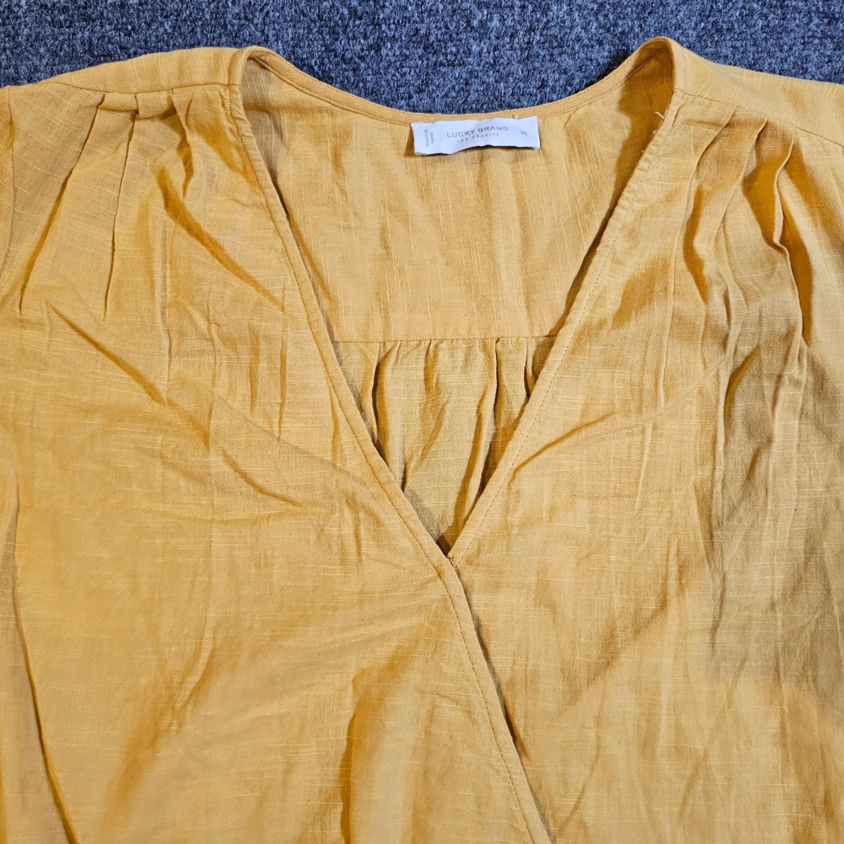 Lucky Brand Lucky Brand Top Shirt Women XL Yellow Wrap Front Tie Short Sleeve Casual Boho Shirt Size XL / US 12-14 / IT 48-50 - 2 Thumbnail