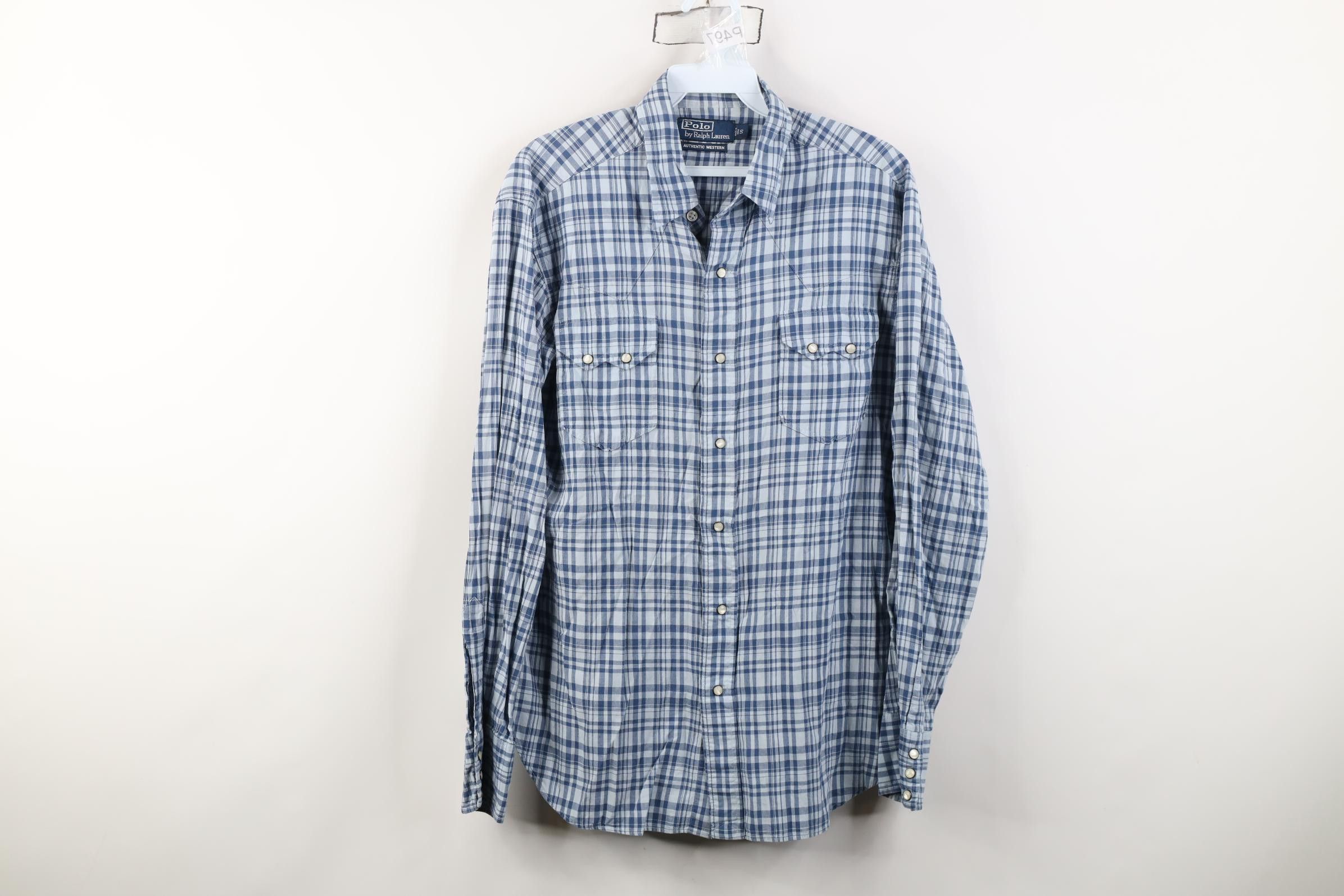 Polo Ralph Lauren Vintage 90s Ralph Lauren Pearl Snap Button Shirt Blue Plaid Size US S / EU 44-46 / 1 - 1 Thumbnail