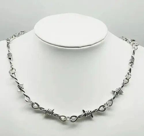 Jewelry BarbWire Chrome Necklace Spike Post Barb Wire Punk Chain Size ONE SIZE - 4 Thumbnail