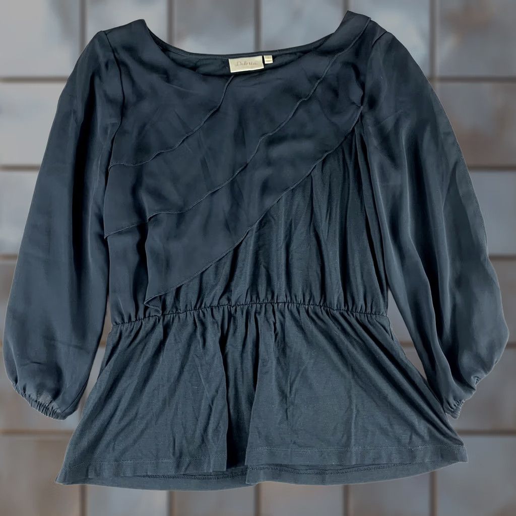 Vintage VINTAGE DELETTA LAYERED BLOUSE WOMENS SMALL MIDNIGHT BLUE LONGSLEEVE BALLOON SLEEVE Size S / US 4 / IT 40 - 1 Thumbnail
