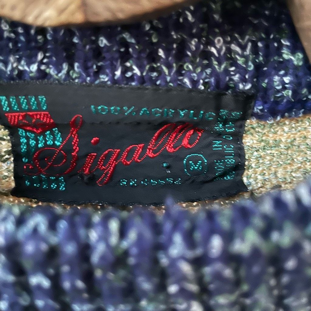 Vintage 70s Sigallo Abstract Tree Mock Neck Sweater M