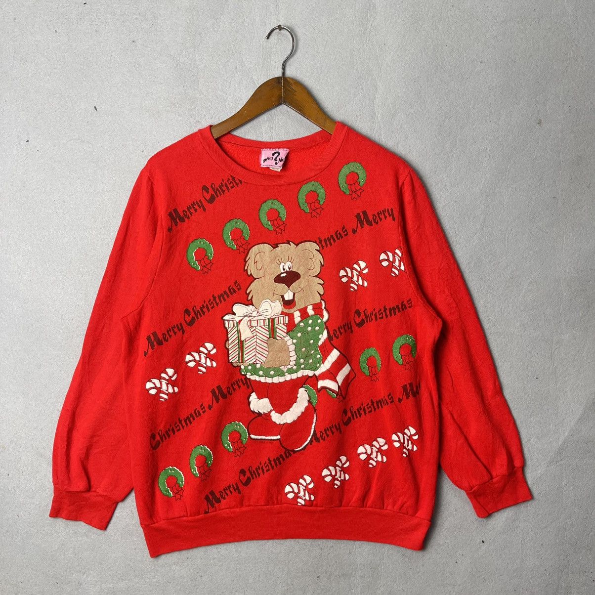 Vintage Vintage 1989 Merry Christmas Bear Sweatshirt Size US L / EU 52-54 / 3 - 1 Thumbnail