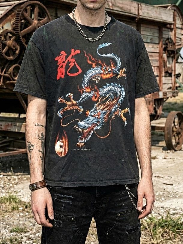 Vintage Thrashed Sun Faded Tee Dragon Flame Very unsound