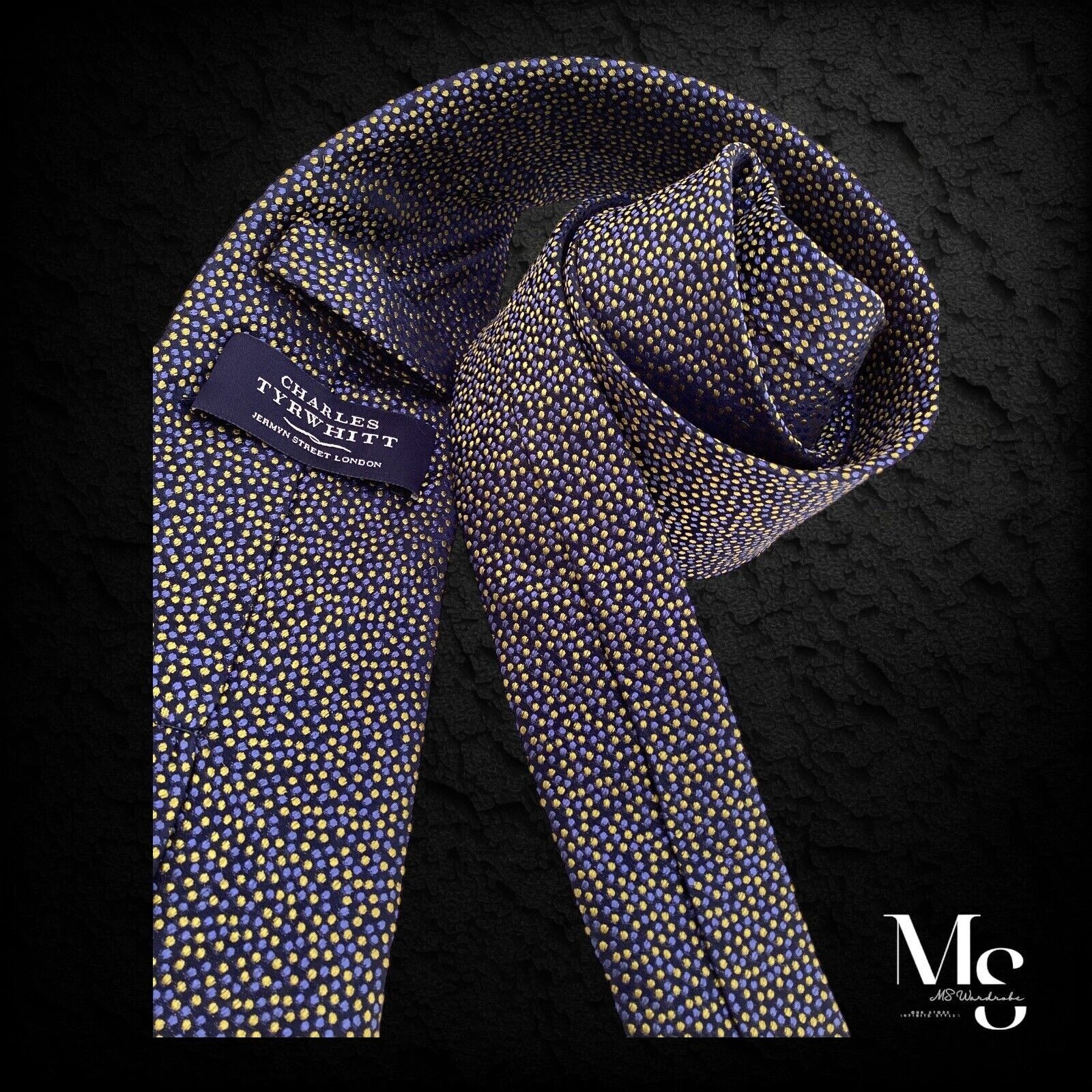 Charles Tyrwhitt CHARLES TYRWHITT XL Blue Gold Geometric Luxury Silk Tie W: 3 Size ONE SIZE - 3 Thumbnail