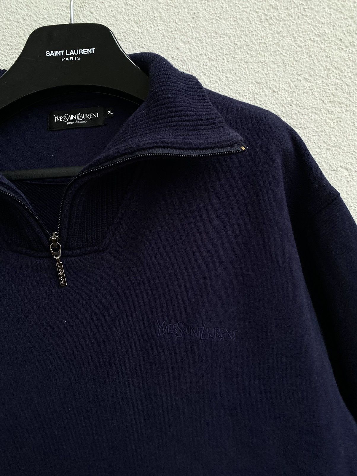 image of Vintage x YVES Saint Laurent 90’S YSL Sweatshirt 1/4 Zip YSL Sweater Old Money in Dark Navy (Size X