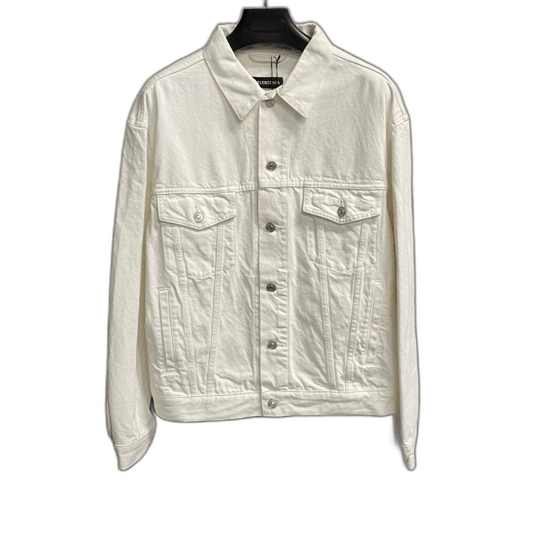Balenciaga Balenciaga White Embroidered Logo Denim Jacket Size US L / EU 52-54 / 3 - 1 Thumbnail